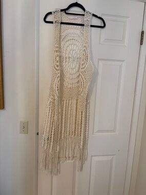 Love Tree Off-White Crochet Fringe Tunic Vest